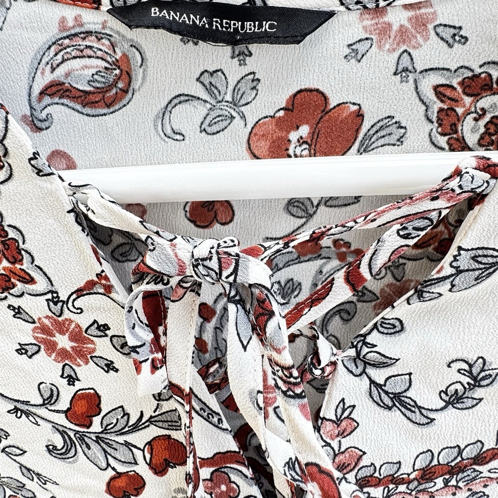 Banana Republic Paisley Floral Peasant Blouse Womens M Boho Puff Sleeve - Picture 3 of 3